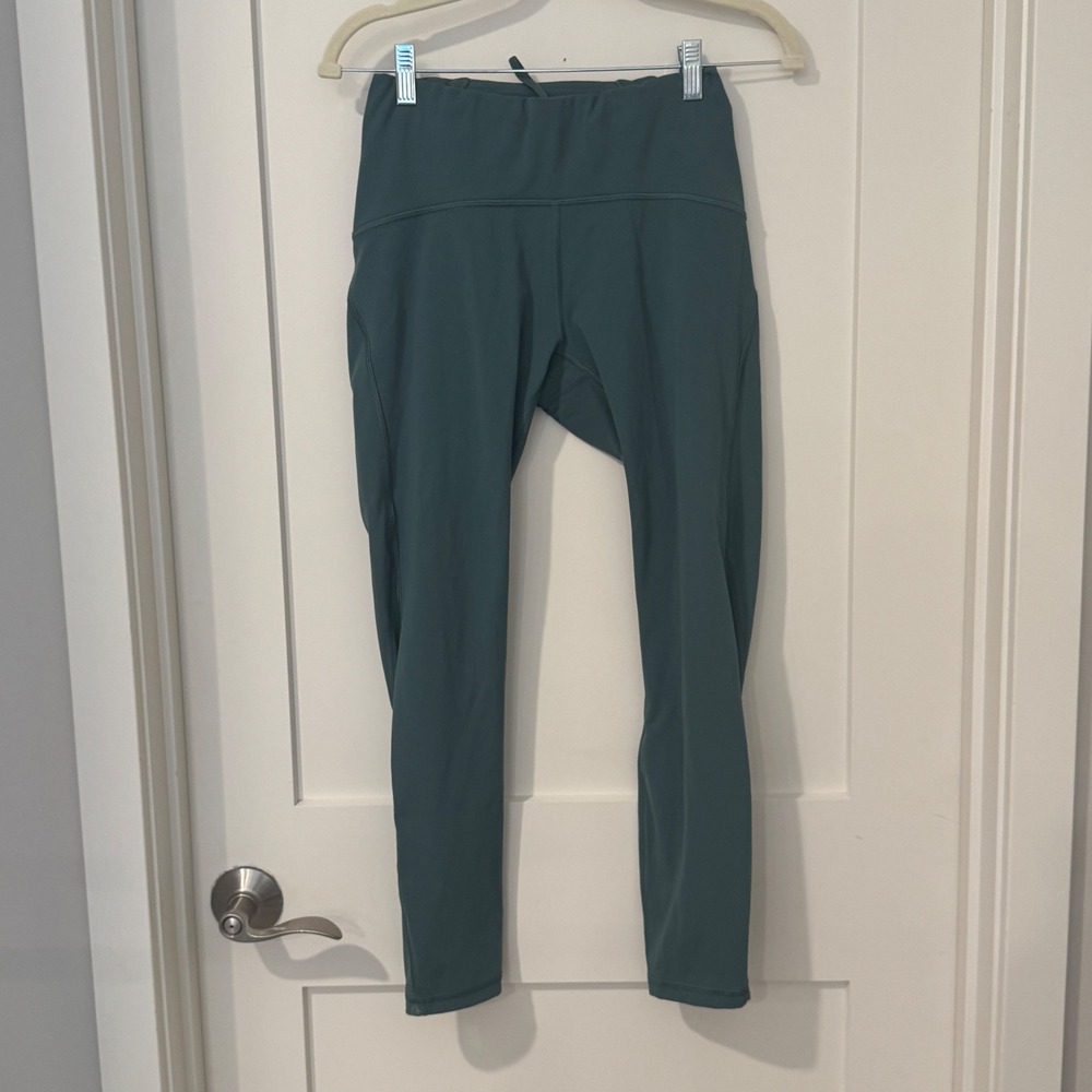 Lululemon Train Times 7/8 Mesh Panel Leggings Dark Forest Teal Green Womens 8